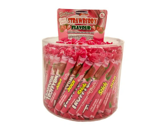 PACK OF 125 HALAL TROFFYUM STRAWBERRY FLAVOUR CHEW STICKS