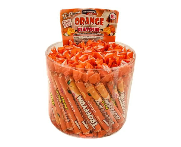 PACK OF 125 HALAL TROFFYUM ORANGE FLAVOUR CHEW STICKS