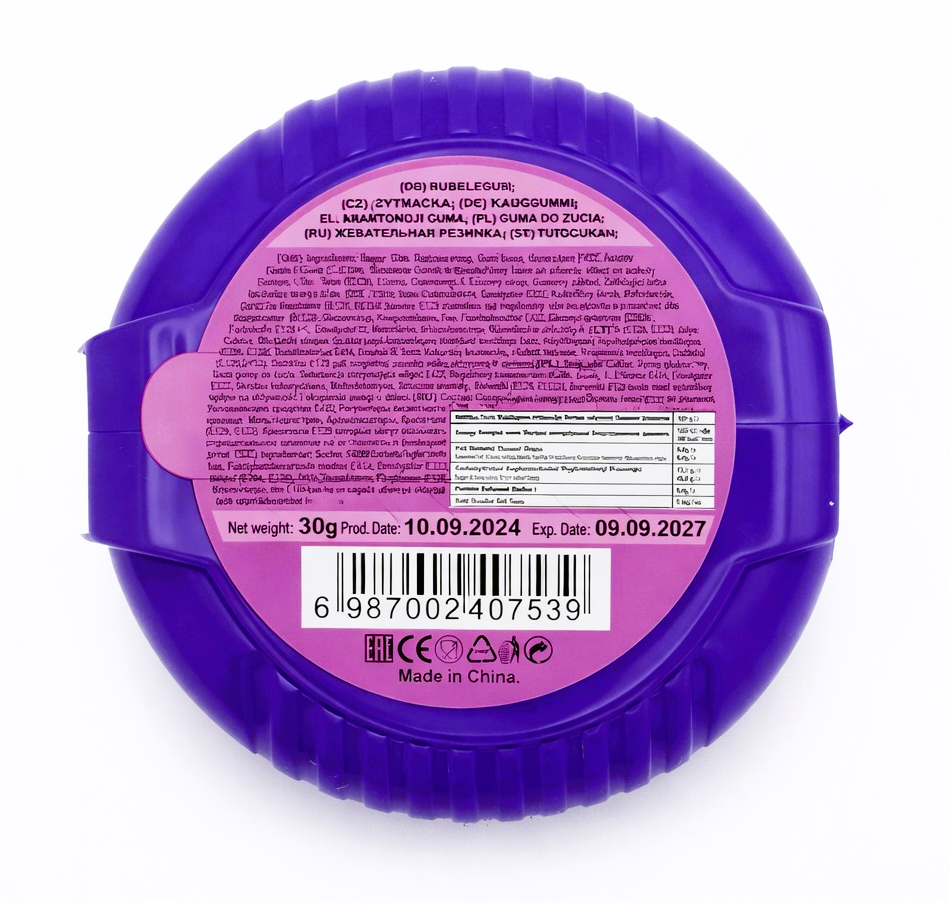 12 x 30g Bubble Gum Roll with Tattoo - Crazy 2 in 1 - Blackcurrant & Raspberry Party Bags