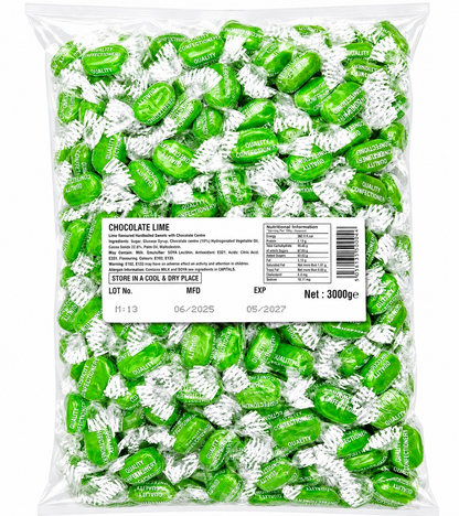 Chocolate Limes - Chocolate Filled Centre Boiled Sweets - Pick N Mix 1kg 3kg 500g Tub Candy - Choc Limes - Aladdins Sweets Bulk Buy