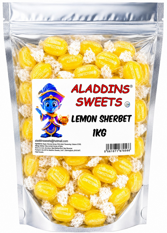Lemon Sherbet Centre Boiled Sweets - Pick N Mix 1kg 3kg 500g Tub Candy - Aladdins Sweets Bulk Buy