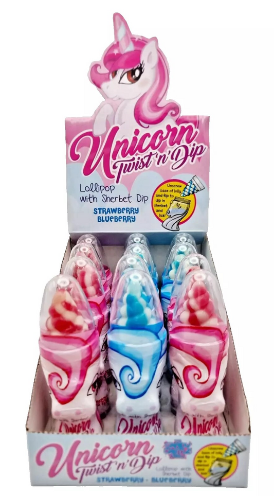 PACK OF 12 HALAL UNICORN TWIST N DIP LOLLIPOPS