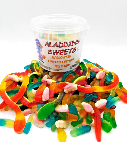 Halloween Spooky Jellies - Jelly Mix, Fizzy Mix, Jelly & Fizz Mix - 500g Tub - Halal - Aladdins Sweets