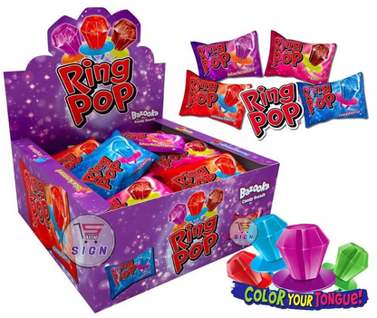 24 x 10g Bazooka Ring Pop - Hard Candy Rings - 10g Retro Diamond Lollipops - Assorted Flavours