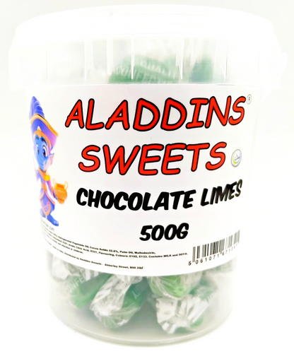 Chocolate Limes - Chocolate Filled Centre Boiled Sweets - Pick N Mix 1kg 3kg 500g Tub Candy - Choc Limes - Aladdins Sweets Bulk Buy
