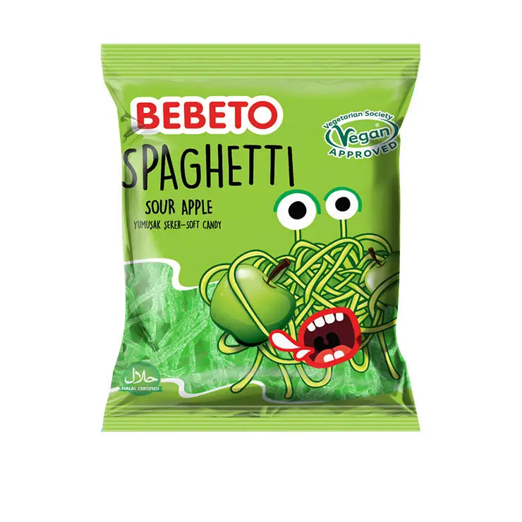 PACK OF 12 HALAL BEBETO SOUR APPLE SPAGHETTI