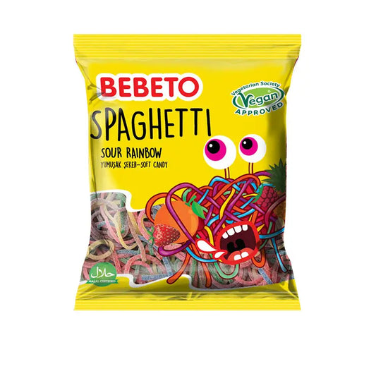 PACK OF 12 HALAL BEBETO SPAGHETTI SOUR RAINBOW VEGAN