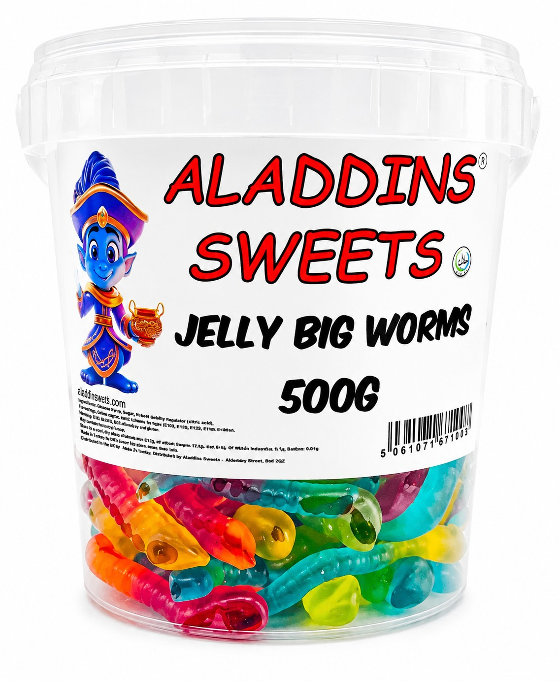 500g Jelly Big Worms Jellies - Halal Jelly - Aladdins Sweets Tubs