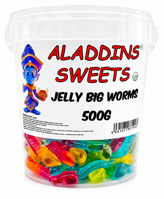 500g Jelly Big Worms Jellies - Halal Jelly - Aladdins Sweets Tubs