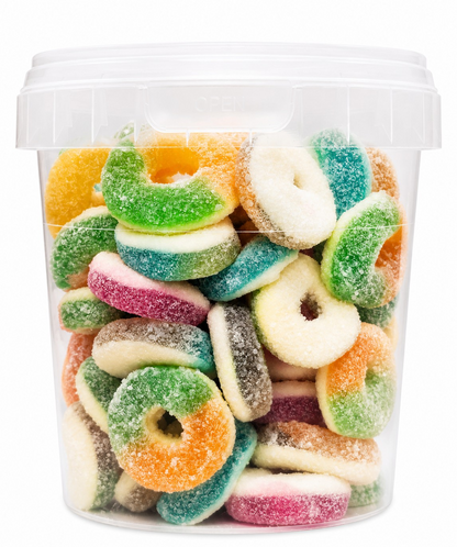 500g Sour Mixed Rings Jellies, Halal Aladdins Sweets Jelly Tub
