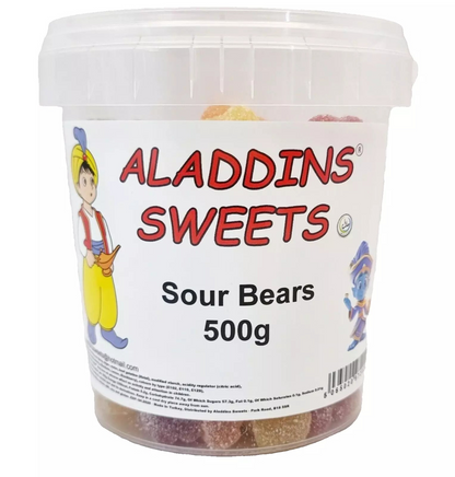 500g Sour Bear Jellies, Halal Aladdins Sweets Tub