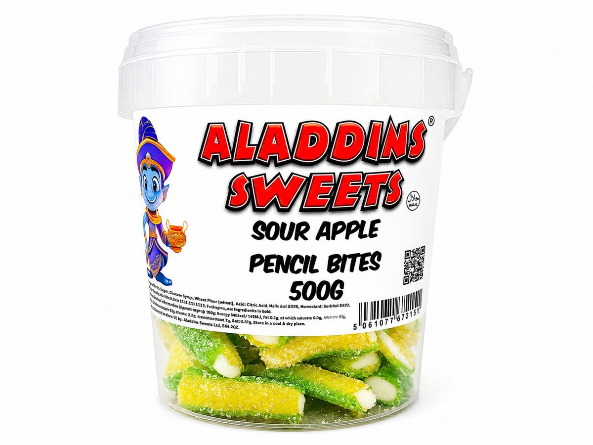 500g & 1kg Sour Apple Liquorice Pencil Tube Bites - Retro Halal Sweets - Kids Party Cones Gifts