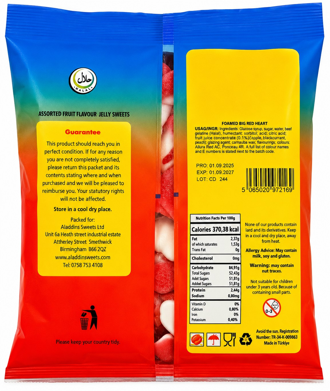 1kg Bag Jelly & Foam Hearts Halal Aladdins Sweets