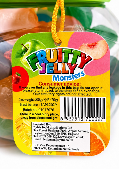 Fruity Jelly Monsters Money Box Jar Halal Vegetarian Jellies Gift Party Sweets