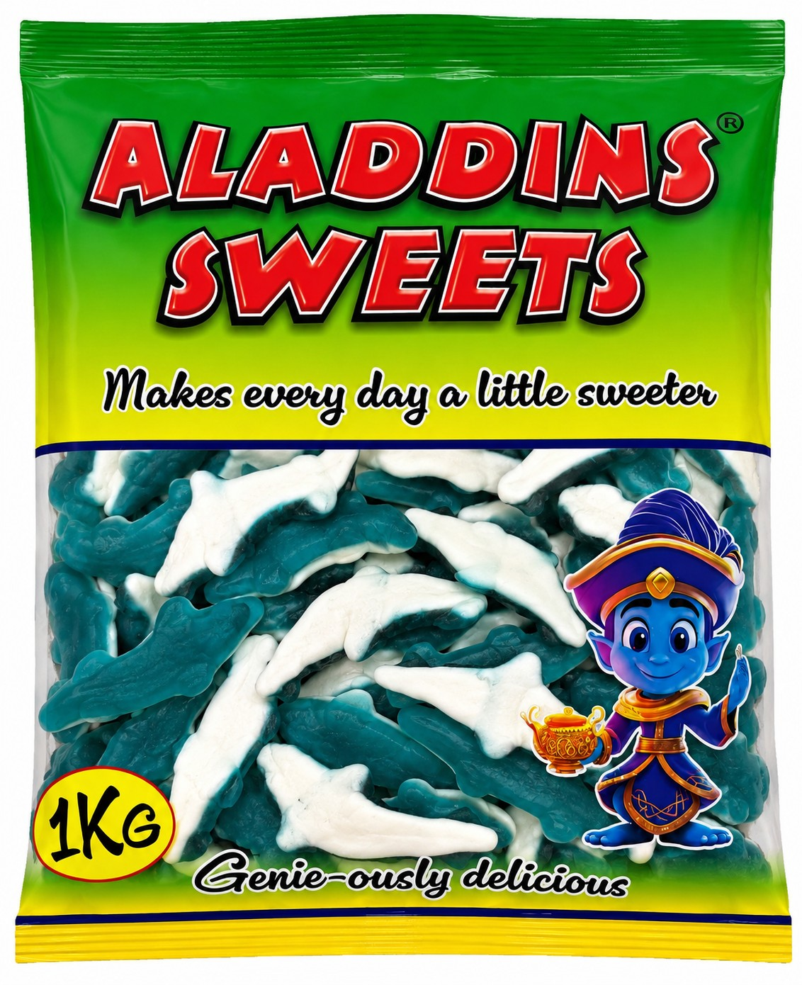1kg Large Blue Jelly Sharks Bag - Halal Jellies |Aladdins Sweets