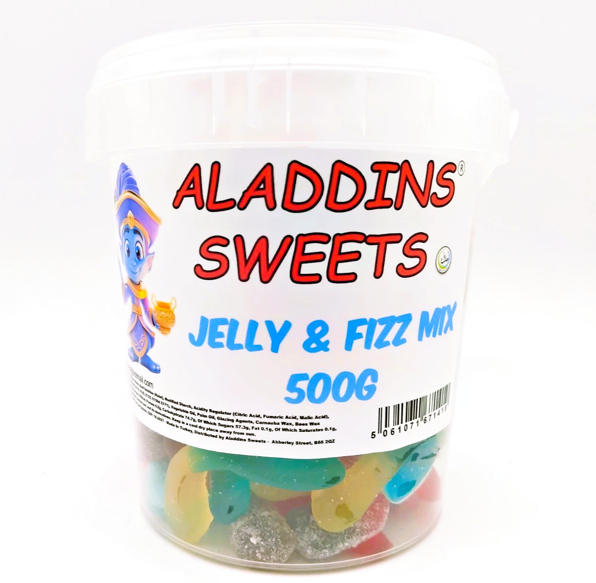 500g Jelly & Fizz Mixture - Sour Jellies Pick n Mix, Halal Aladdins Sweets Tub - Assorted Jellies