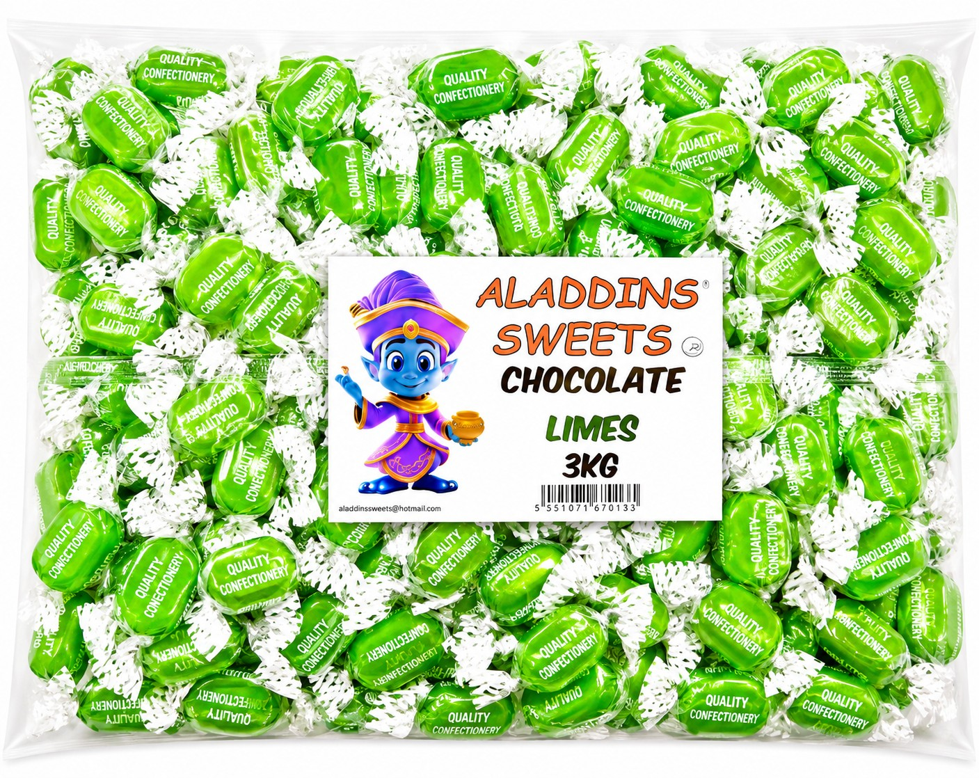 Chocolate Limes - Chocolate Filled Centre Boiled Sweets - Pick N Mix 1kg 3kg 500g Tub Candy - Choc Limes - Aladdins Sweets Bulk Buy
