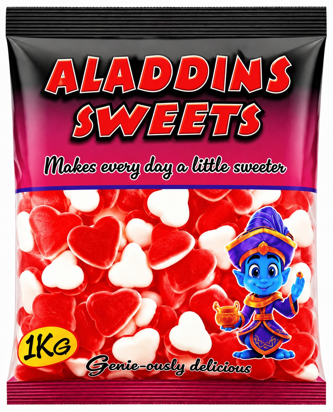1kg Bag Jelly & Foam Hearts Halal Aladdins Sweets