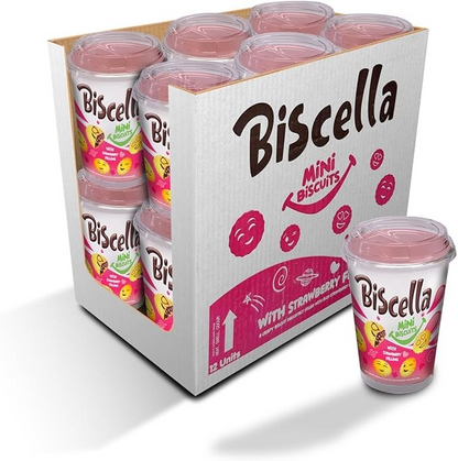 Biscella Mini Strawberry Filled Biscuits, 125g (Pack of 6 or 12)