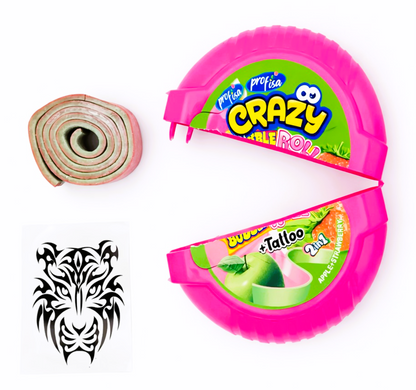 12 x 30g Bubble Gum Roll with Tattoo - Crazy 2 in 1 - Apple & Strawberry Party Bags