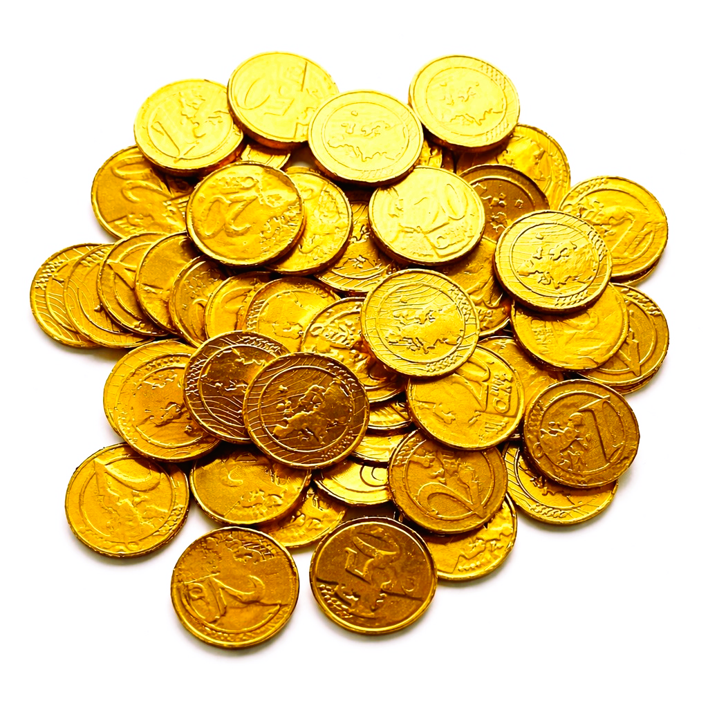 50 x Milk Chocolate Gold Money Coins - Treasure Chest - Weddings - Kids Party Bags - Eid Snacks