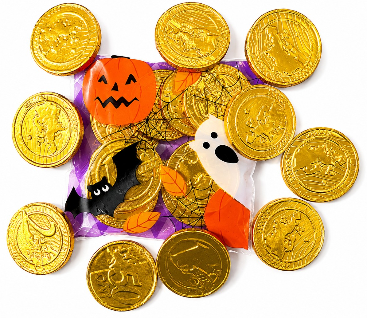 Halloween Pre-Filled Sweets - Large Milk Chocolate Coins 55g Bags - Spooky Trick or Treat - Party Bag Gifts