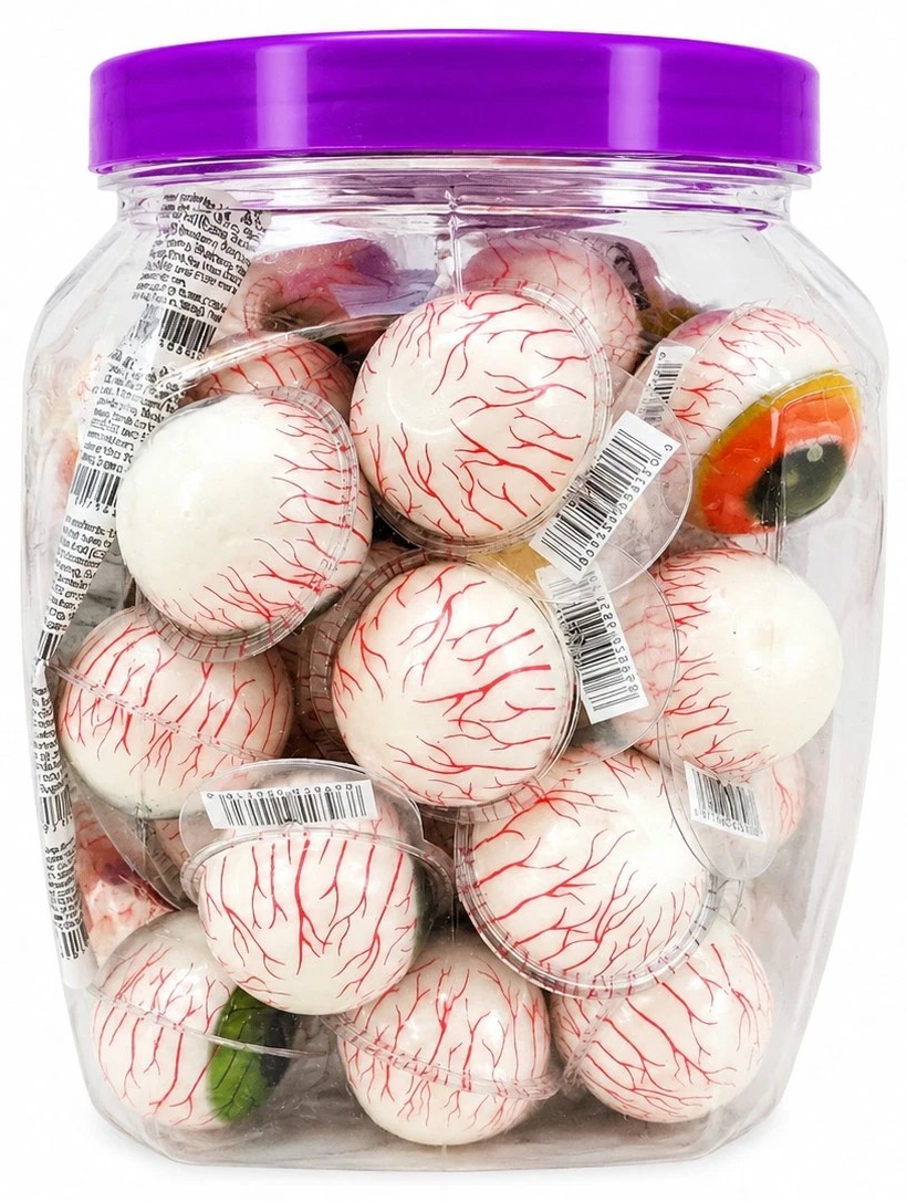 Eyeballs Gummy Juicy Strawberry Filled Sweets 50 x 18g Jar Halal Kids Party Bags Fillers Halloween